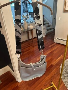 Silver Crossbody Bag with Camo Strap - Versatile Women’s Shoulder Bag